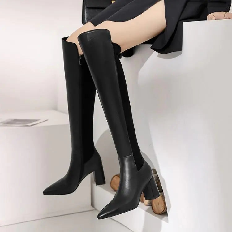 Chic Elastic Leather High Boots