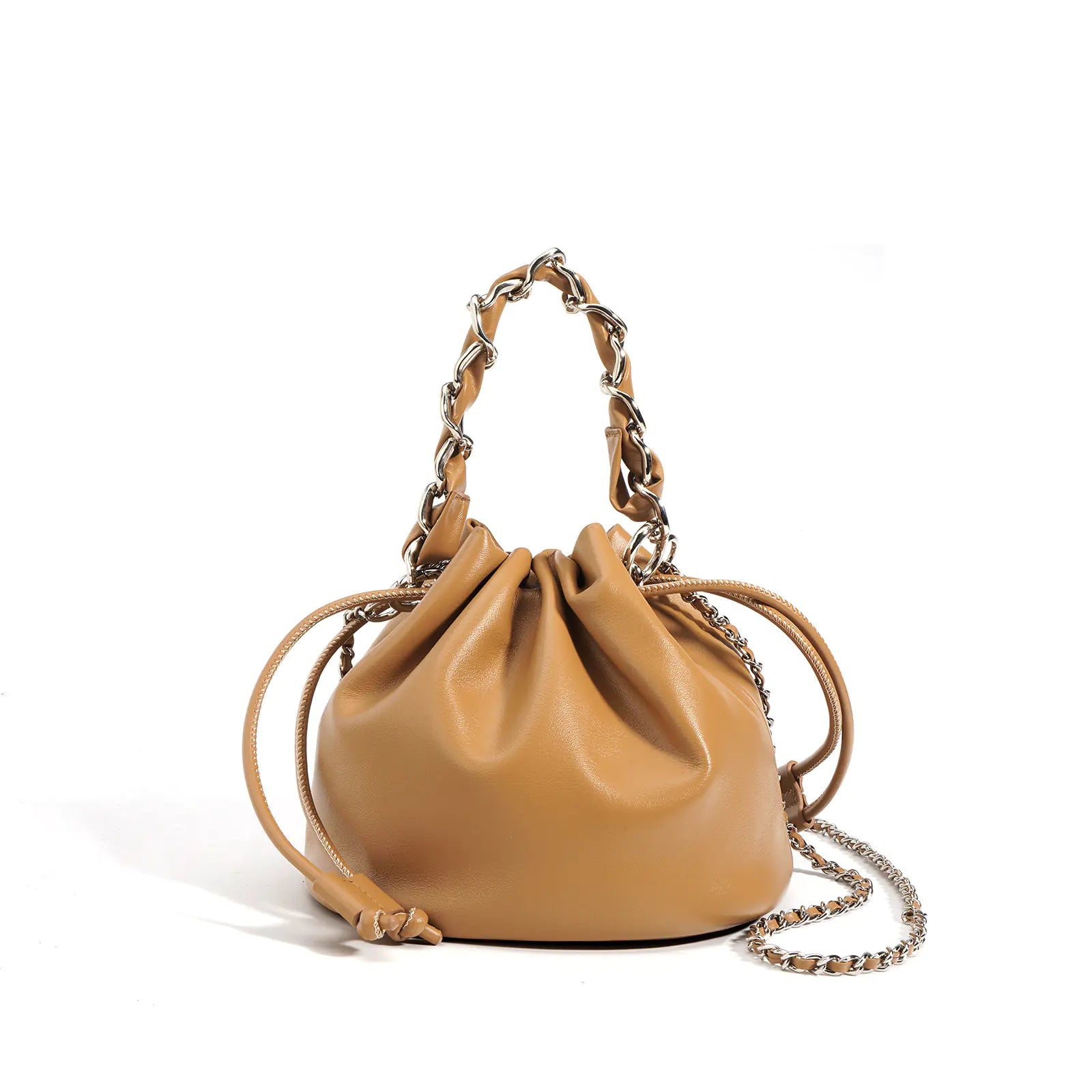 Luxury Leather Drawstring Crossbody Bucket Bag