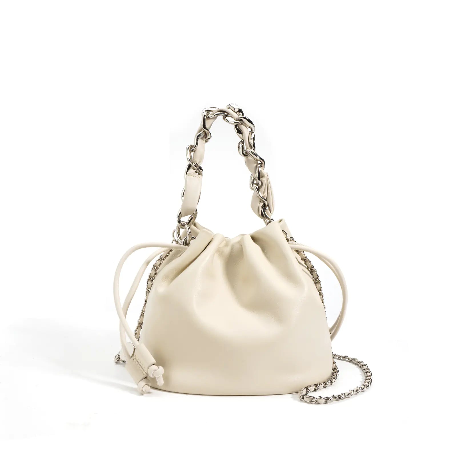 Luxury Leather Drawstring Crossbody Bucket Bag