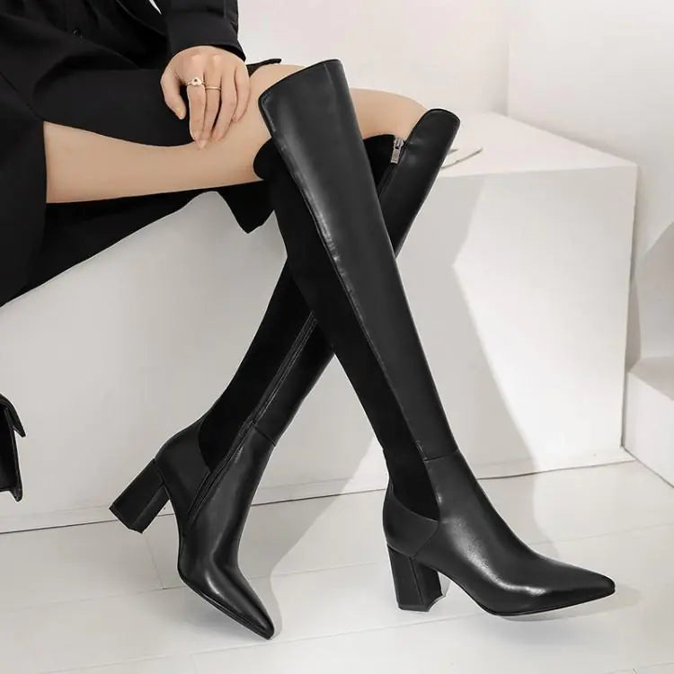 Chic Elastic Leather High Boots