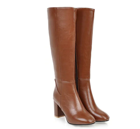 Elegant Leather High-Heel Boots