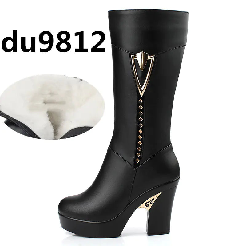 Trendy Wool-Lined Women's Leather Boots