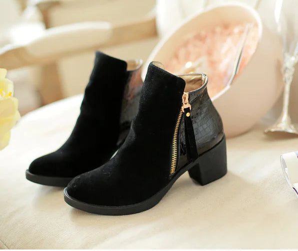 Sleek Side-Zip Leather Ankle Boots