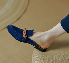 Sheepskin Suede Bow Loafers