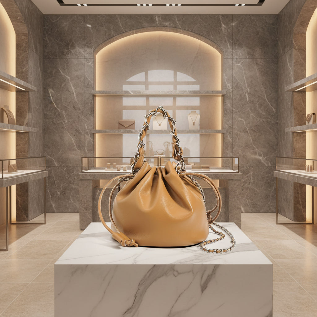 Luxury Leather Drawstring Crossbody Bucket Bag
