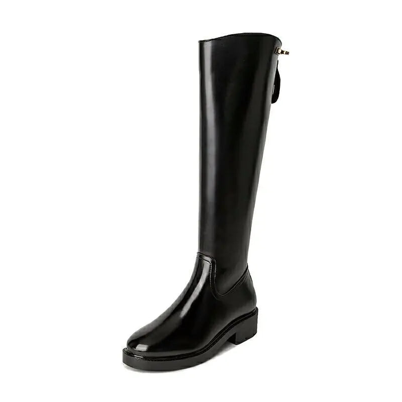 Trendy Martin Leather Knee-High Boots