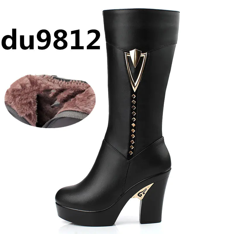 Trendy Wool-Lined Women's Leather Boots