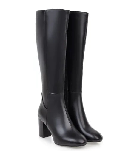 Elegant Leather High-Heel Boots